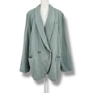 Free People Gauzy Double Breasted Blazer Jacket L Sage Green Boho Lagenlook